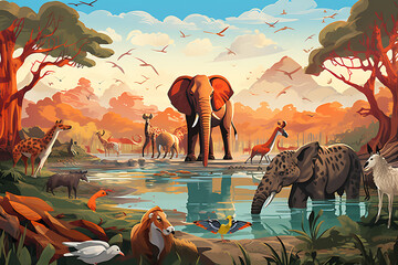 elephants in the wild illustration (AI Generated)