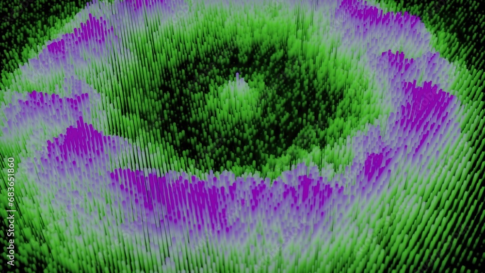 Poster colorful wave streams on surface of cyber texture. design. wave round dots on surface of cyber field