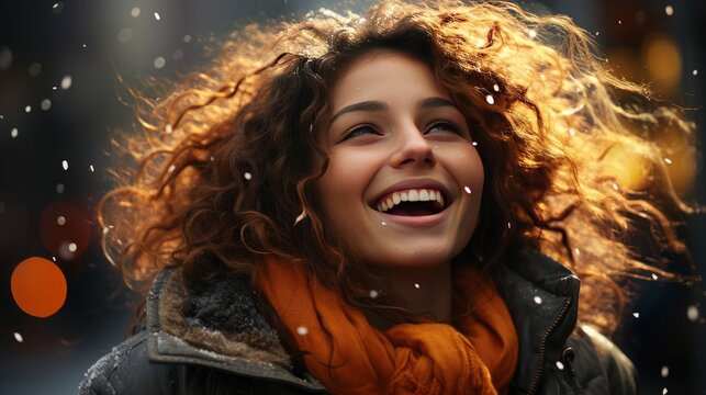 Young Woman Smiles Laughs Under Rain, Wallpaper Pictures, Background Hd 