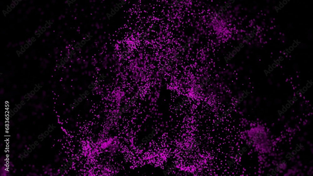 Poster particles move upward in flow. design. vortex flow of small particles on black background. magical v