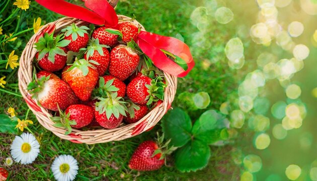An image of cute fresh strawberries in a basket