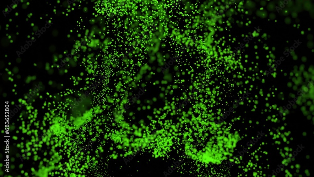 Poster vortex flows of particles on black background. design. bright stream of luminous particles in vortex