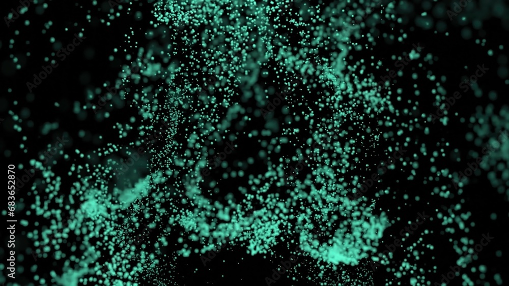 Poster vortex flows of particles on black background. design. bright stream of luminous particles in vortex