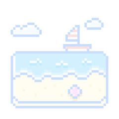 Obraz premium ピクセルアートなヨットと砂浜★PNG