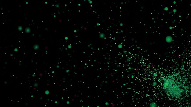 Storm of many colored dots. Design. Swarming stream of colored dots on black background. A lot of points in fast stream move like swarm