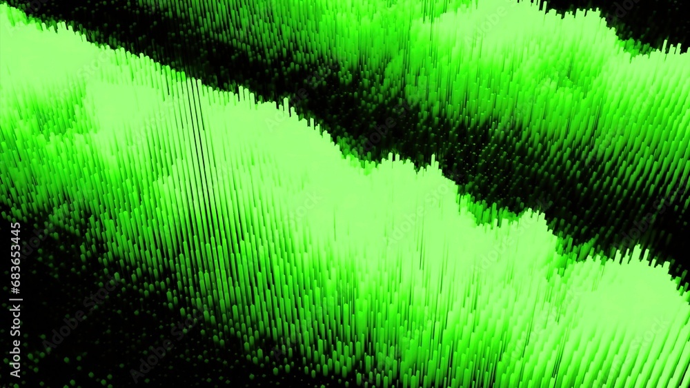 Poster cyber particles move in stream of waves. design. moving lines of cyber waves on surface. cyber surfa