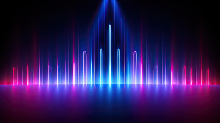  3d render, abstract minimal background, vertical pink blue neon lines, glowing in ultraviolet spectrum. Cyber space. Laser show. Futuristic wallpaper 