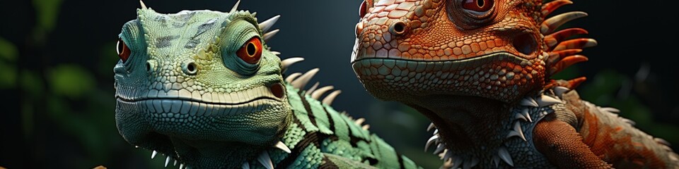 Fototapeta premium Vibrant and Colorful Lizards in Intense Stare Down