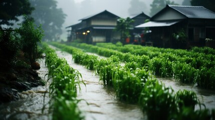 Fototapeta na wymiar Huge Rain Clouds Over Green Rice, Wallpaper Pictures, Background Hd 