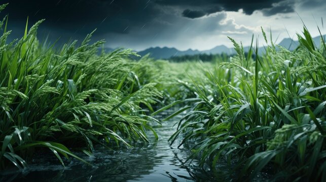 Huge Rain Clouds Over Green Rice, Wallpaper Pictures, Background Hd 