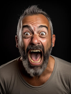 Angry or Shocked Man with Mouth Wide open 