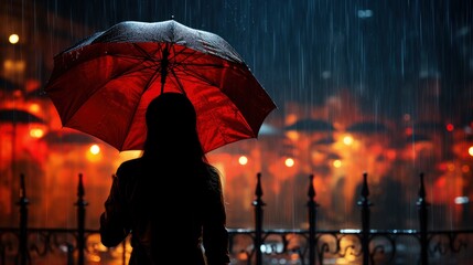 Obraz na płótnie Canvas Little Girl Red Umbrella Playing Rain, Wallpaper Pictures, Background Hd 