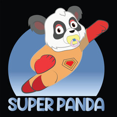 SUPER PANDA, Cute panda super hero.Flying Cartoon Vector illustration for baby shower, greeting card, party invitation, fashion clothes t-shirt print.
