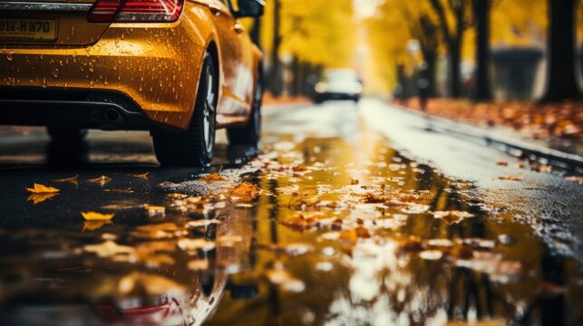 Driving Car On Wet Street Splashing, Wallpaper Pictures, Background Hd 