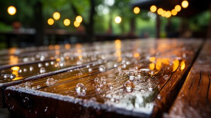 Empty Wooden Deck Table Over Wet, Wallpaper Pictures, Background Hd 