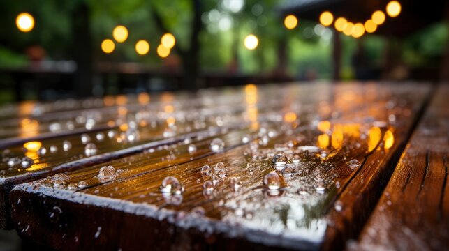 Empty Wooden Deck Table Over Wet, Wallpaper Pictures, Background Hd 