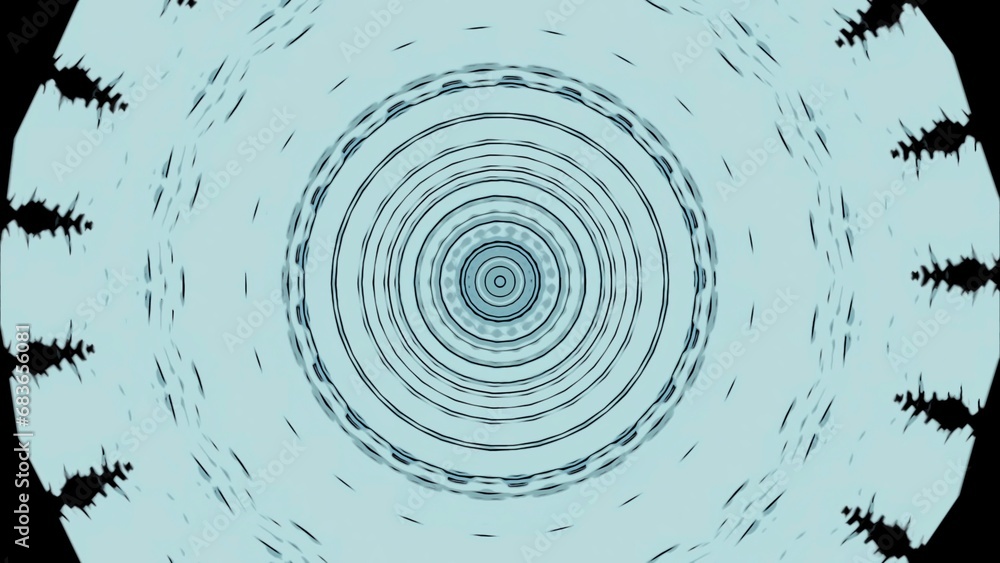 Poster pulsating circular pattern with luminous rings. design. rhythmic pulsations of circular pattern on b