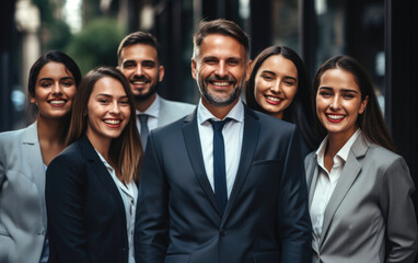 Obraz premium Group of successful smiling business people wearing suits