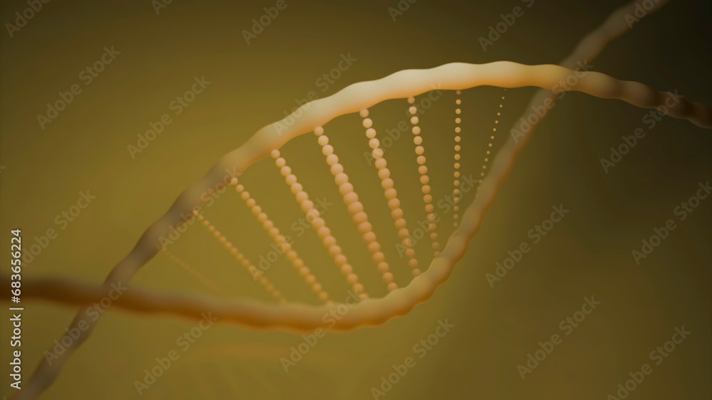 Poster generated 3d dna helix. design. emerging chains in twisted dna line. twisted moving dna spirals with