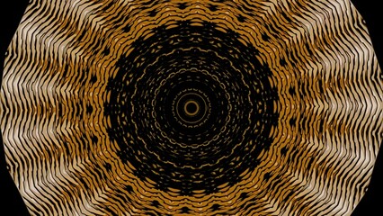 Pulsating circular pattern with luminous rings. Design. Rhythmic pulsations of circular pattern on black background. Circles with rings pulsate in musical rhythm