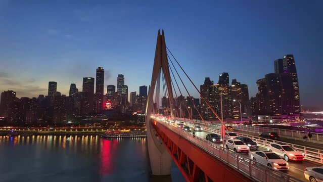 Beautiful Night View Urban Landscape Time Delay Photography, Chongqing, China