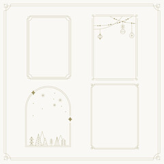 Christmas frame illustration drawn with gold lines.
