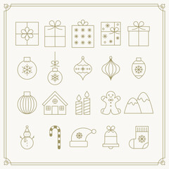 Christmas vector illustration drawn with gold lines.