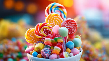 Fototapeta na wymiar A colorful cascade of lollipops, AI Generative.