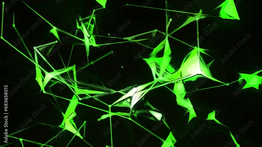Poster electronic web of triangular lines. motion. moving cyber web in 3d space on black background. triang