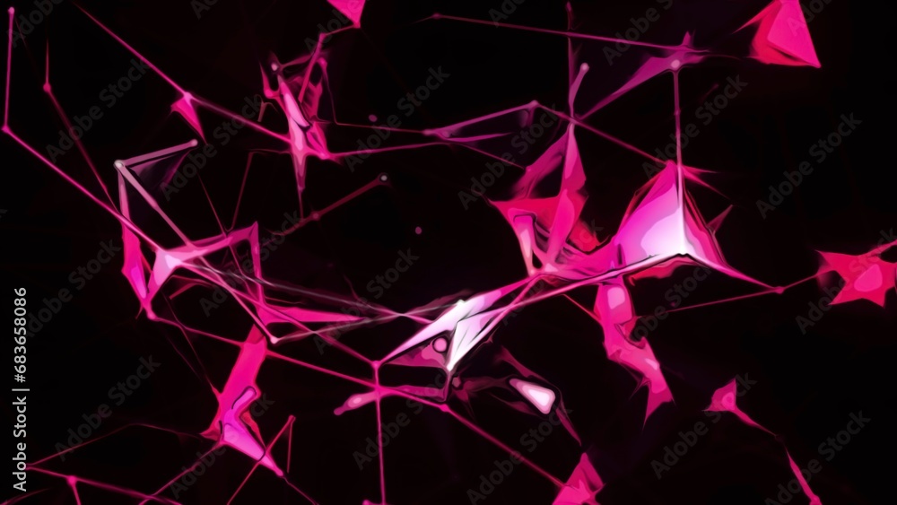 Poster grid with lines and colorful triangles. concept. shimmering colorful spots in cyber grid of 3d space