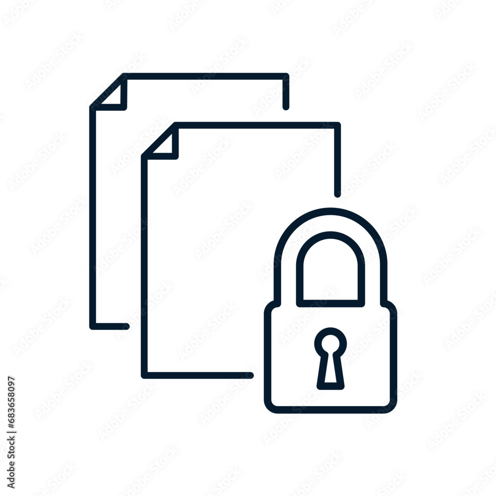 Poster concept of protected document, locking. vector linear icon isolated on white background.