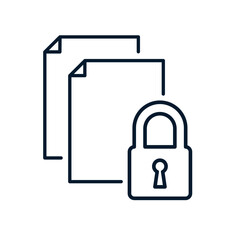 Concept of protected document, locking. Vector linear icon isolated on white background.
