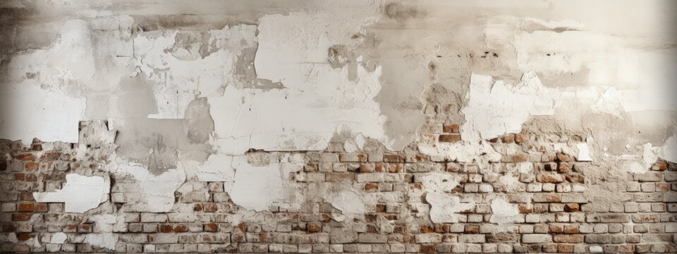 Aging Brick Wall with Uneven Bricks and Peeling Paint