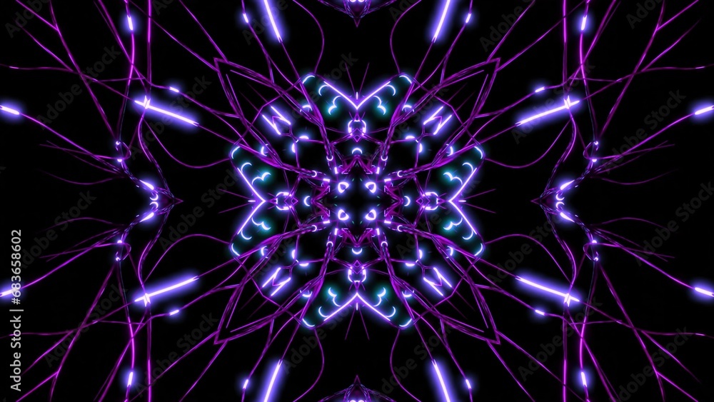 Poster neural pattern with bright pulses. design. bright mandala-style pattern and neural connections pulsa