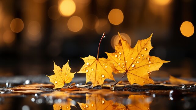 Autumn Yellow Maple Leaf Puddle Natural, Wallpaper Pictures, Background Hd 