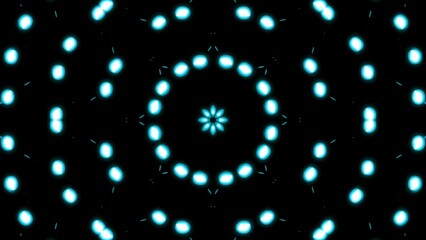 Moving luminous dots in hypnotic pattern. Design. Simple kaleidoscopic pattern with luminous dots. Moving abstract circles of luminous dots in pattern