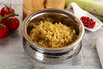Boiled bulgur wheat in the bowl