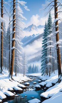 a snow-laden forest stretches in serene beauty by ai generated