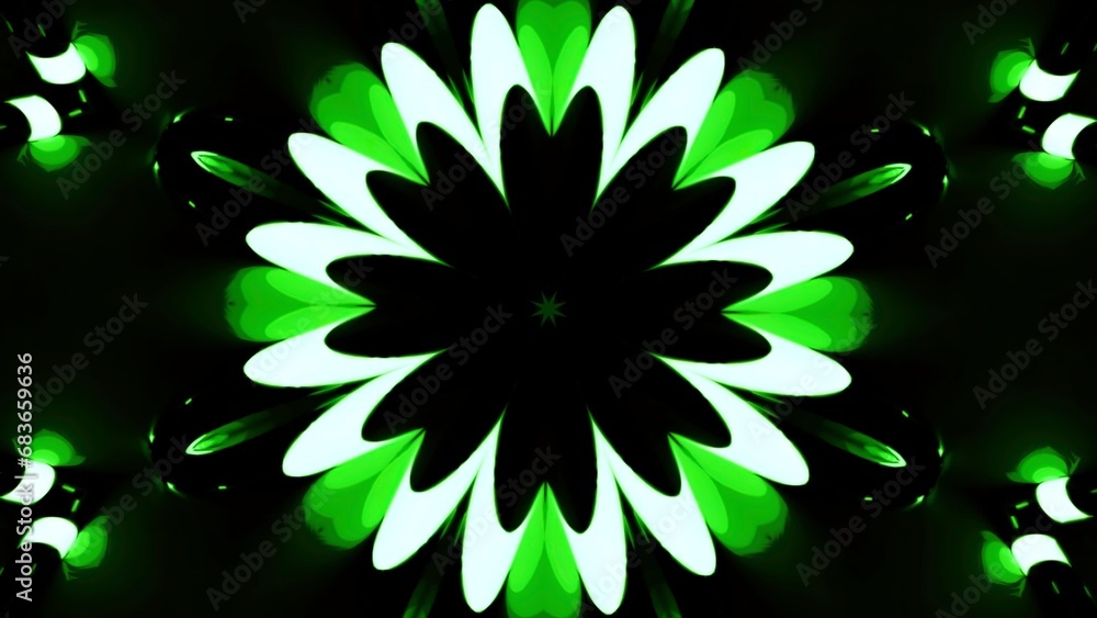 Poster abstract floral pattern with pulsating flashes. design. pulsating hypnotic pattern with bright flash