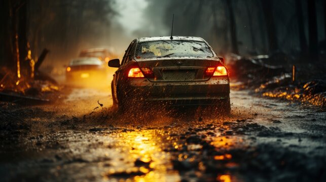 Car Riding Under Heavy Rainfall, Wallpaper Pictures, Background Hd 