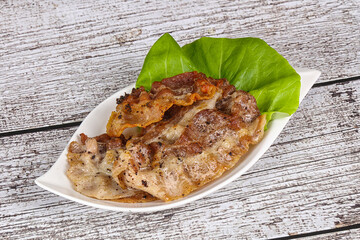 Roasted sliced pork fat bacon