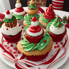 christmas cake with candles, ai generated 