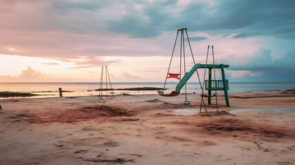 Fototapeta premium Playground on the Beach. Generative Ai