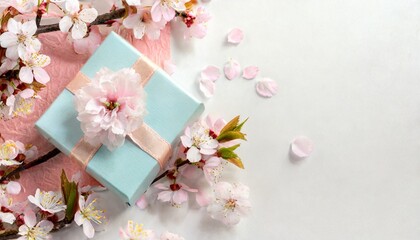 Spring cherry blossoms and gift box