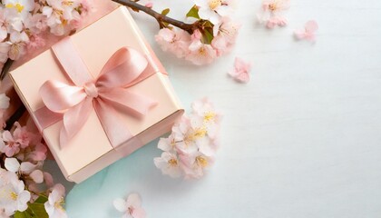 Spring cherry blossoms and gift box
