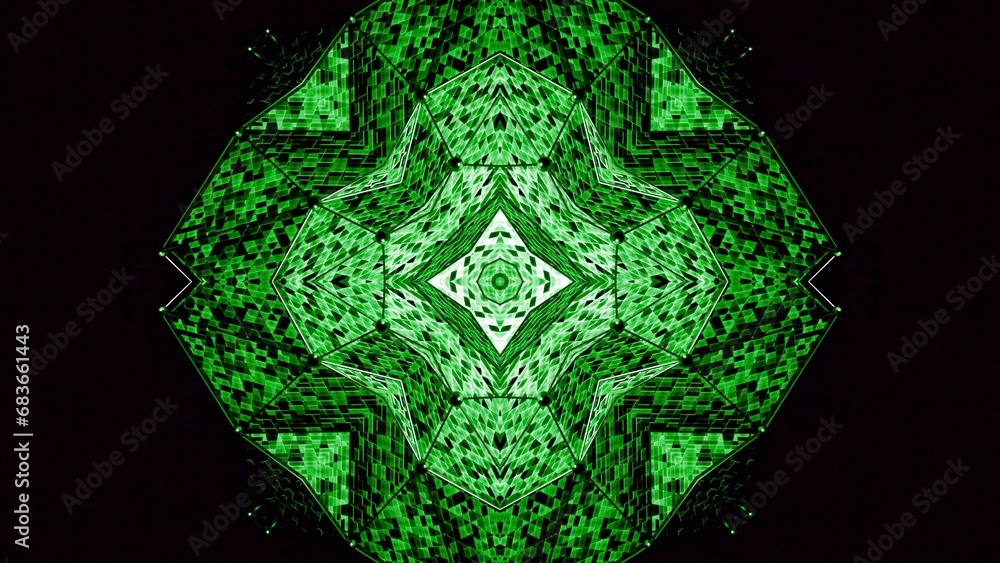 Poster psychedelic animation with hypnotic pattern of squares. design. kaleidoscopic animation of moving pa
