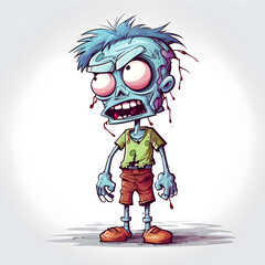 funny zombie character, funny art with simple lines on white background