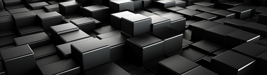 Abstract 3D Structure of Black Cubes on Dark Background