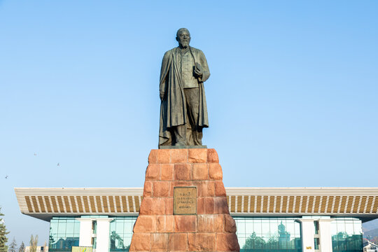 Almaty, Kazakhstan - October 28, 2023: Abai Qunanbaiuly monument in Almaty city Kazakhstan