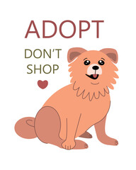 Take a friend don't go shopping. Cute dog on a white background. Pet adoption. Animal care adoption